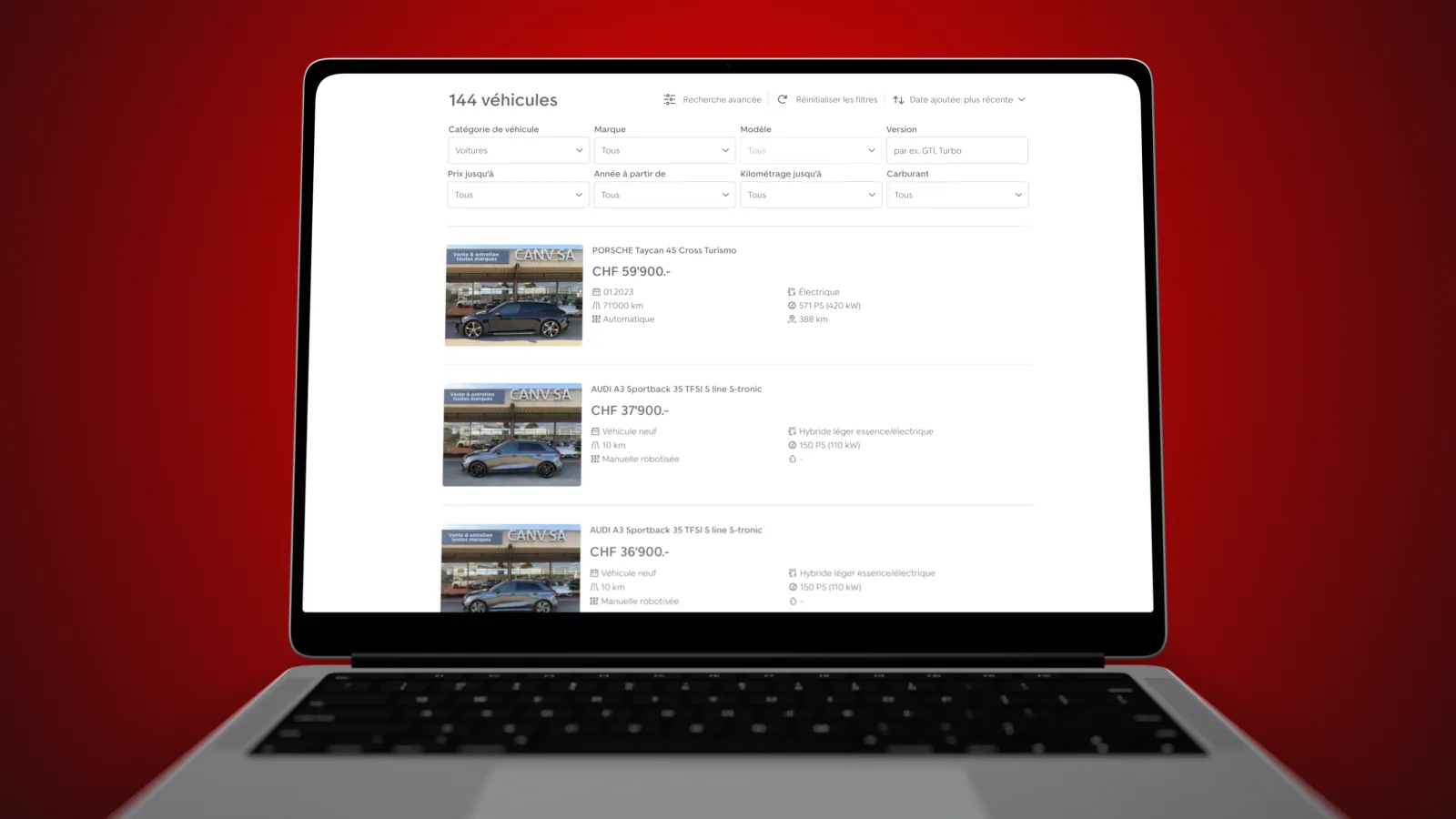The vehicle catalogue on the CANV SA website