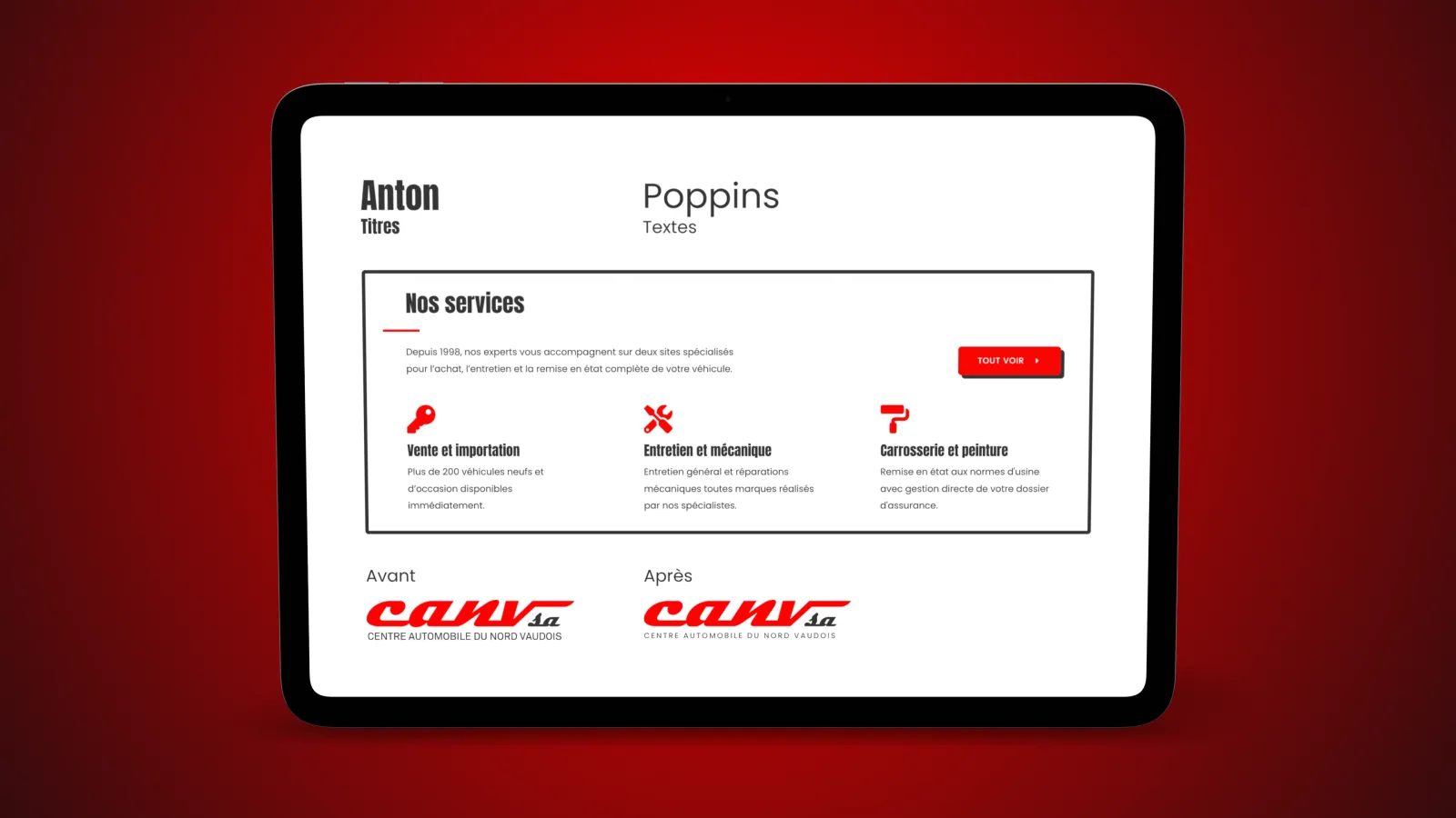 The Anton and Poppins typefaces and the retouched logo