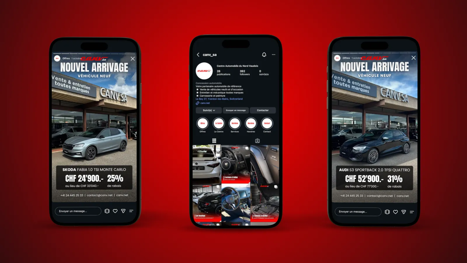 The CANV SA Instagram profile and the new-arrival template