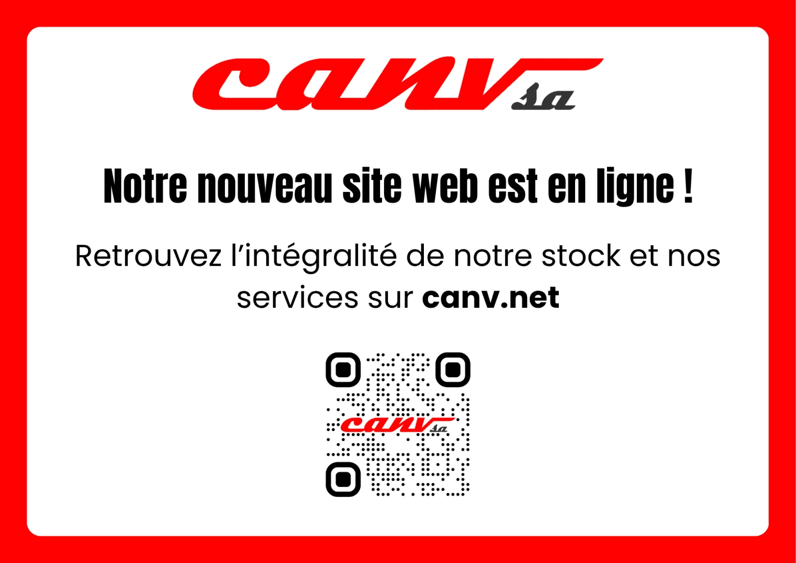 “Our new website is live!” poster with a QR code