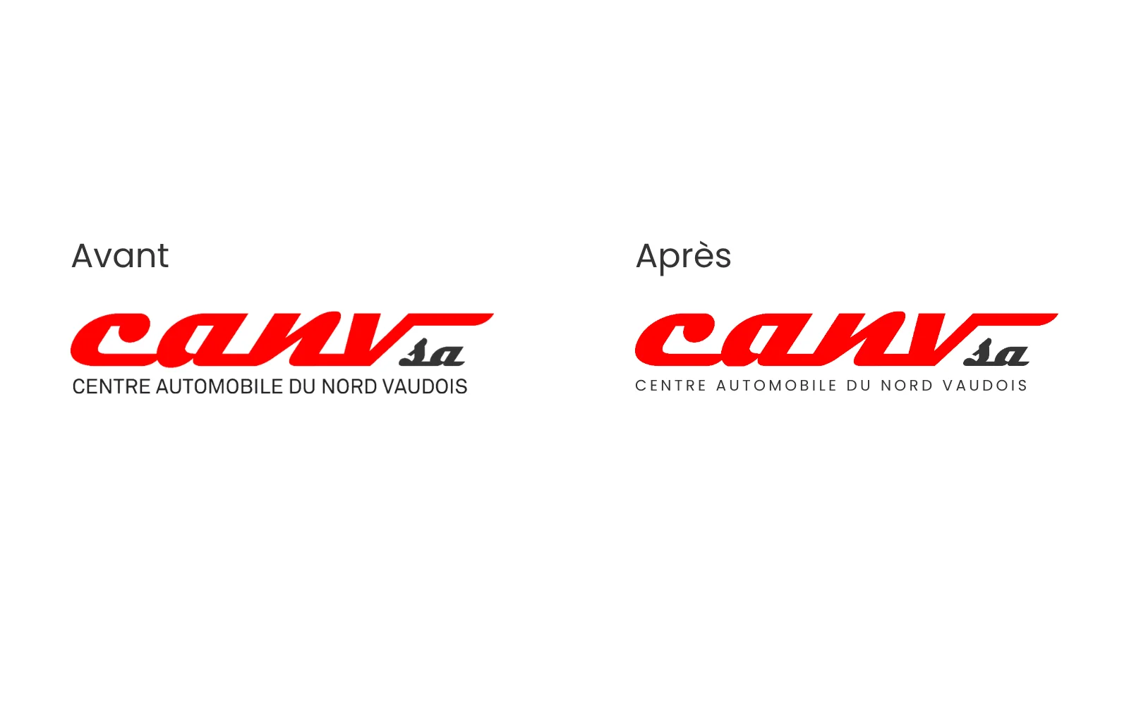 The CANV SA logo before and after the retouch