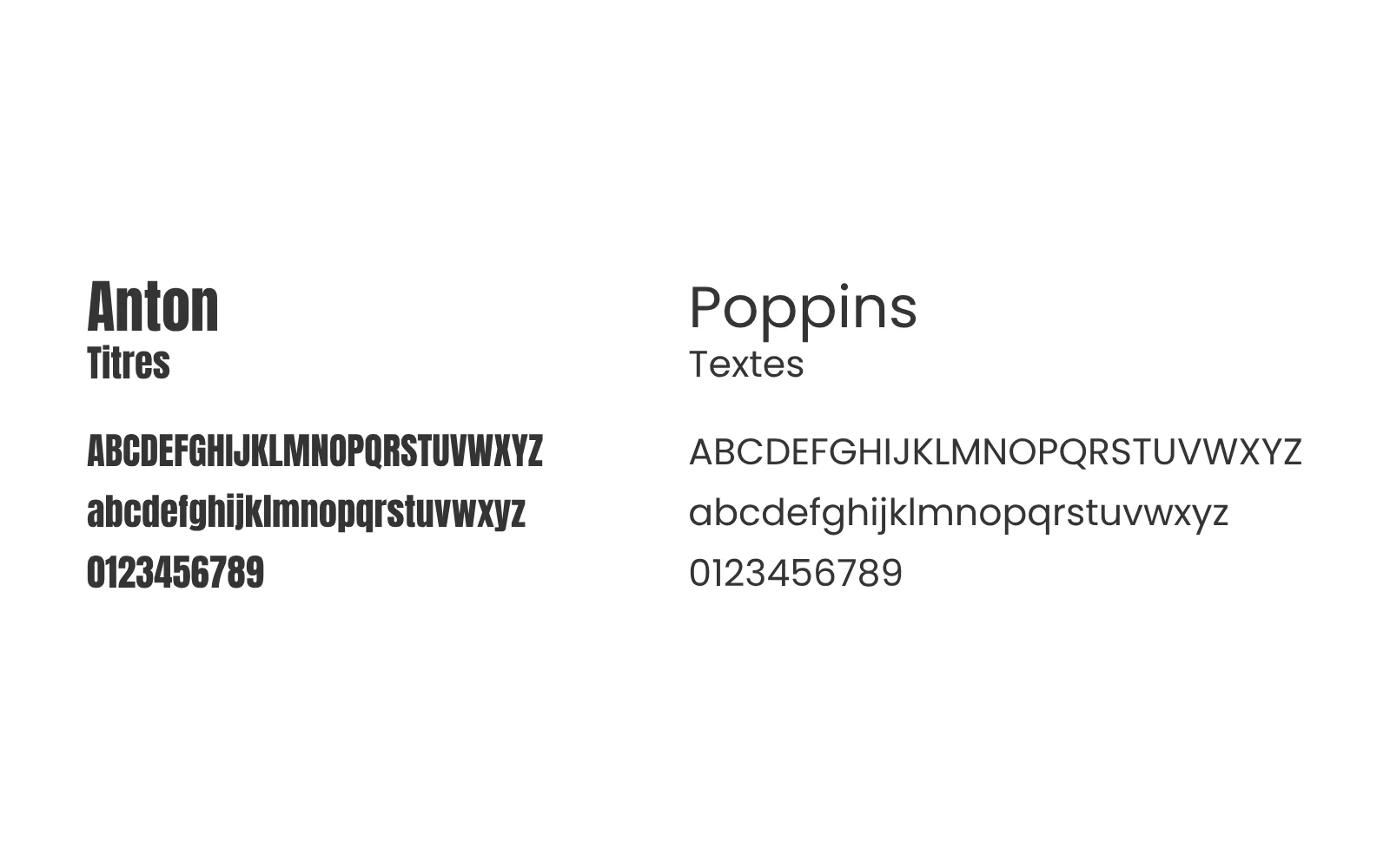 The Anton typeface for headings and Poppins for text