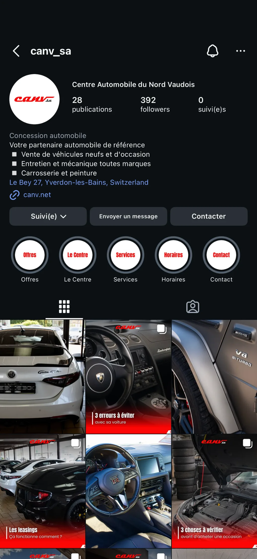 The canv_sa Instagram profile and its story highlights