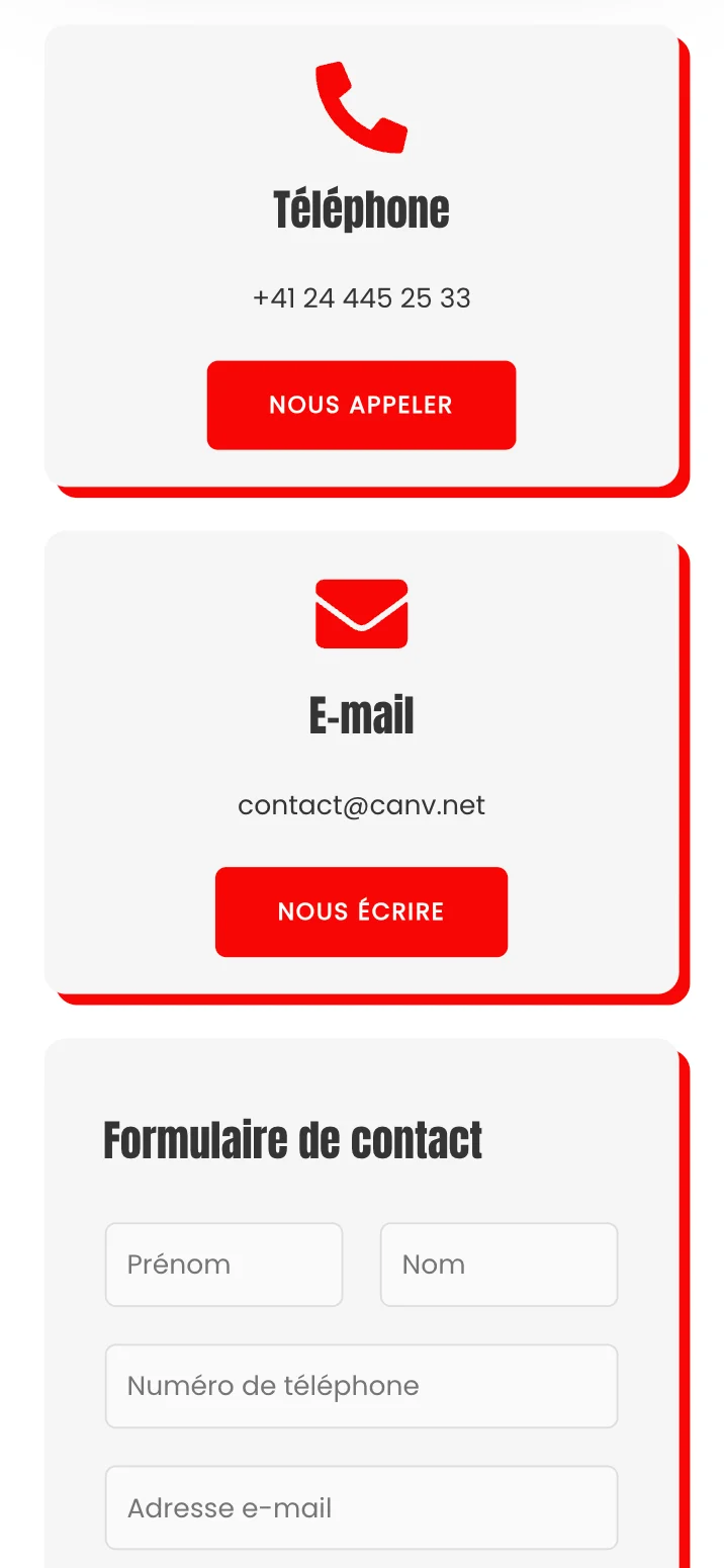 Phone and e-mail blocks and the contact form on mobile