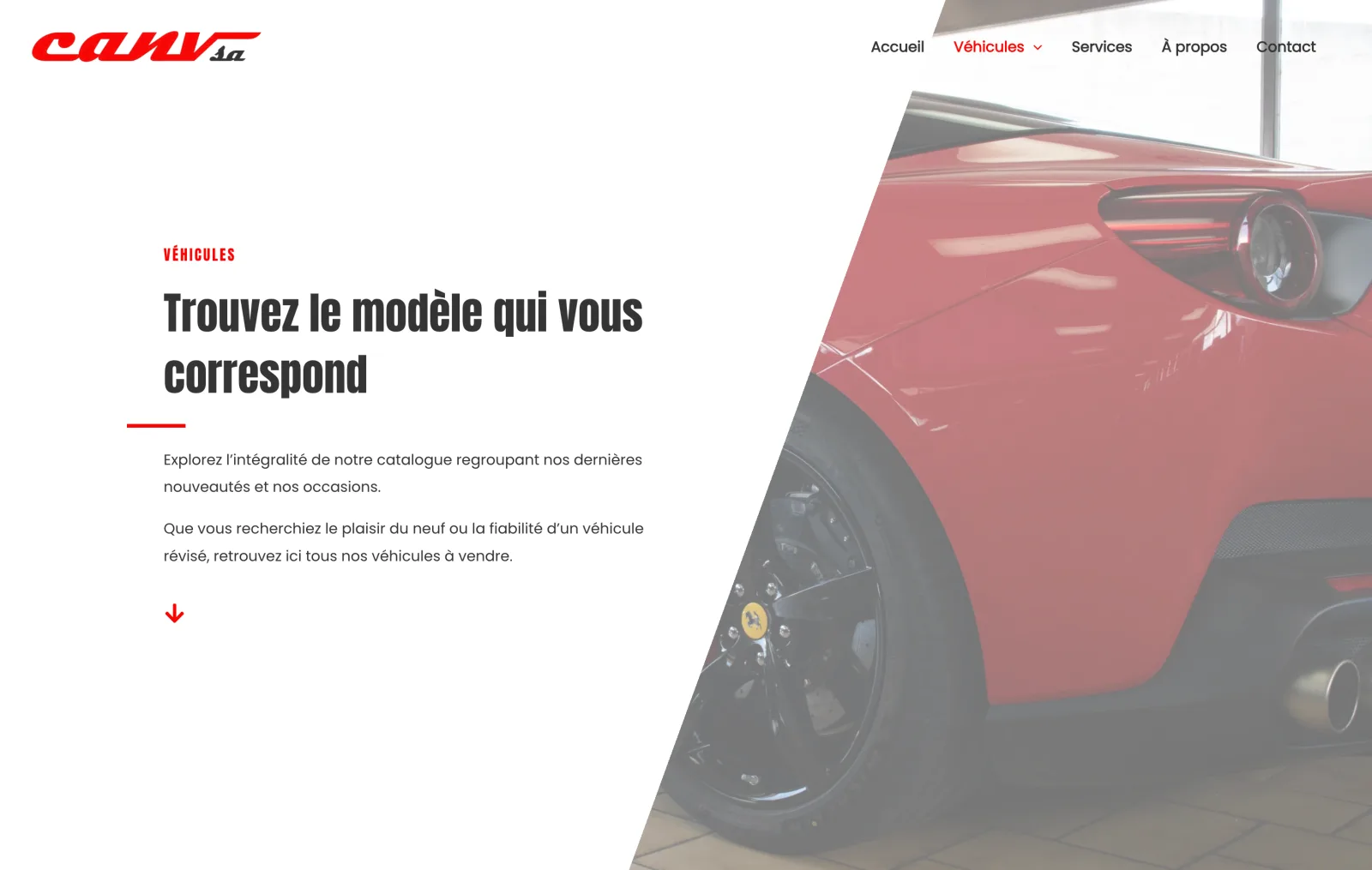 The top of the Vehicles page: “Trouvez le modèle qui vous correspond”