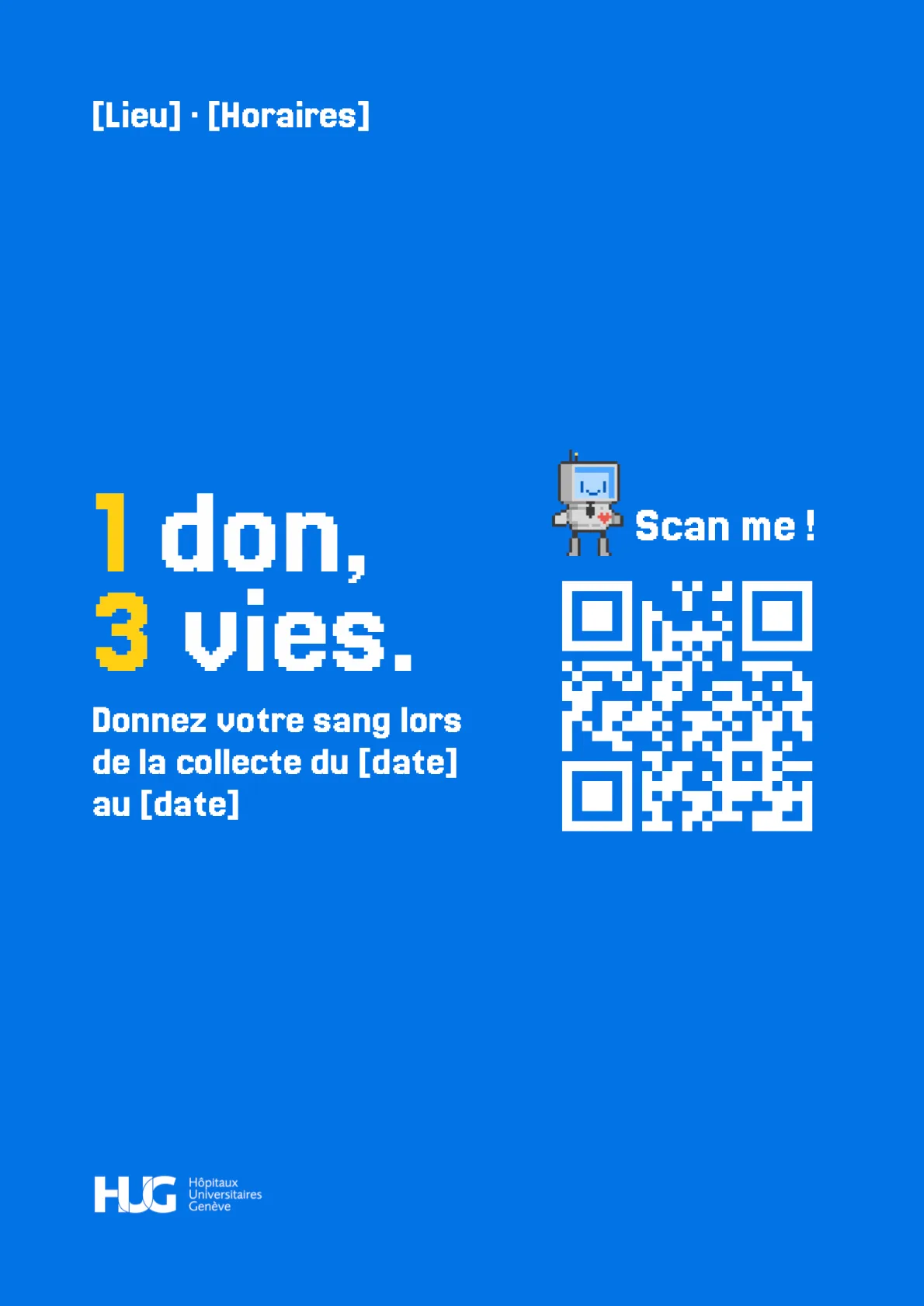 Affiche A4 « 1 don, 3 vies. » avec un QR code