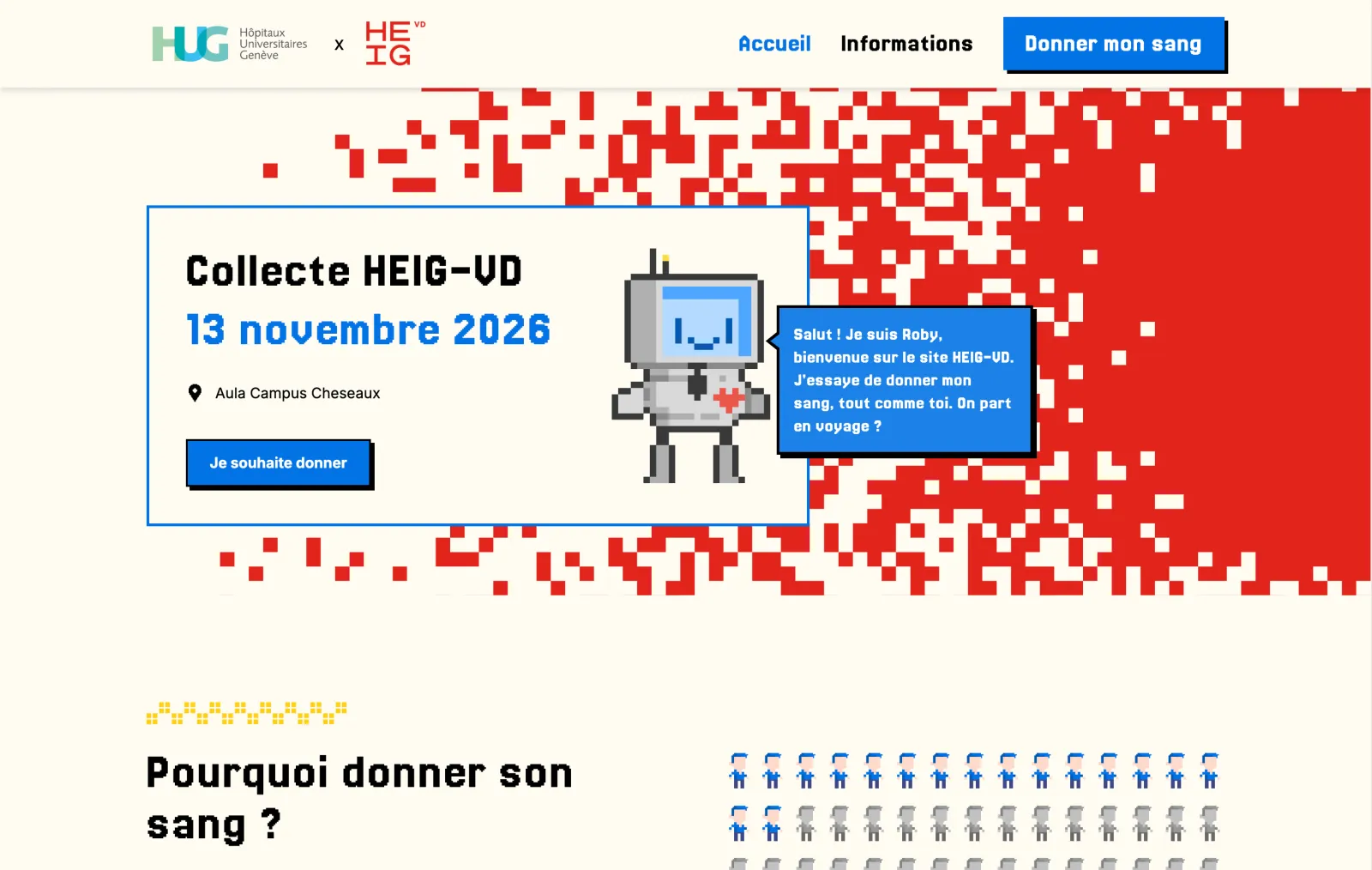 L’accueil du site co-brandé de la collecte HEIG-VD, avec Roby