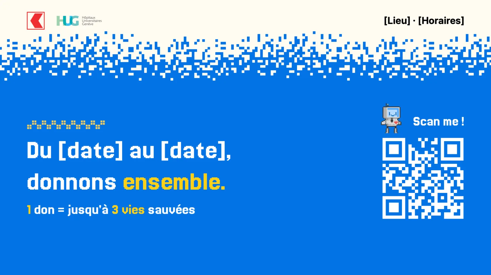 Slide 16:9 « Du [date] au [date], donnons ensemble. » avec un QR code