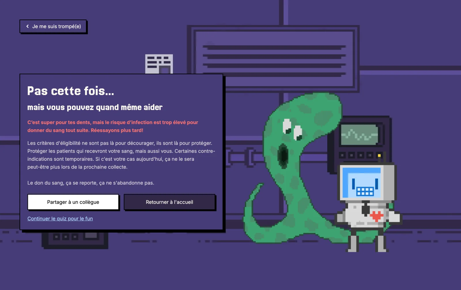 The illustrated reaction to a “Yes” answer: the “Not this time…” screen
