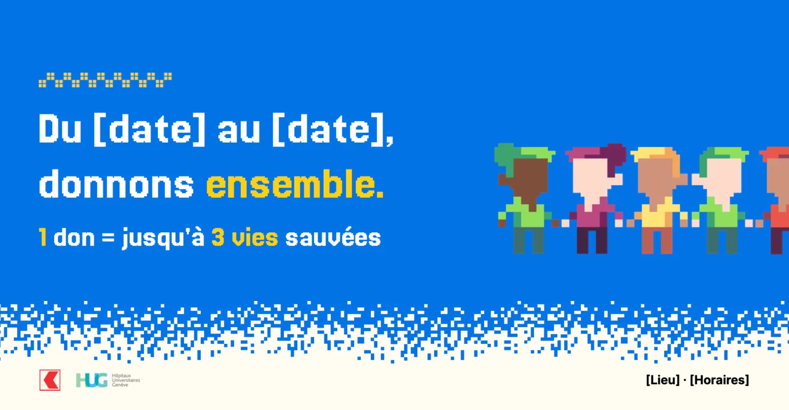 Post LinkedIn « Du [date] au [date], donnons ensemble. » avec les personnages