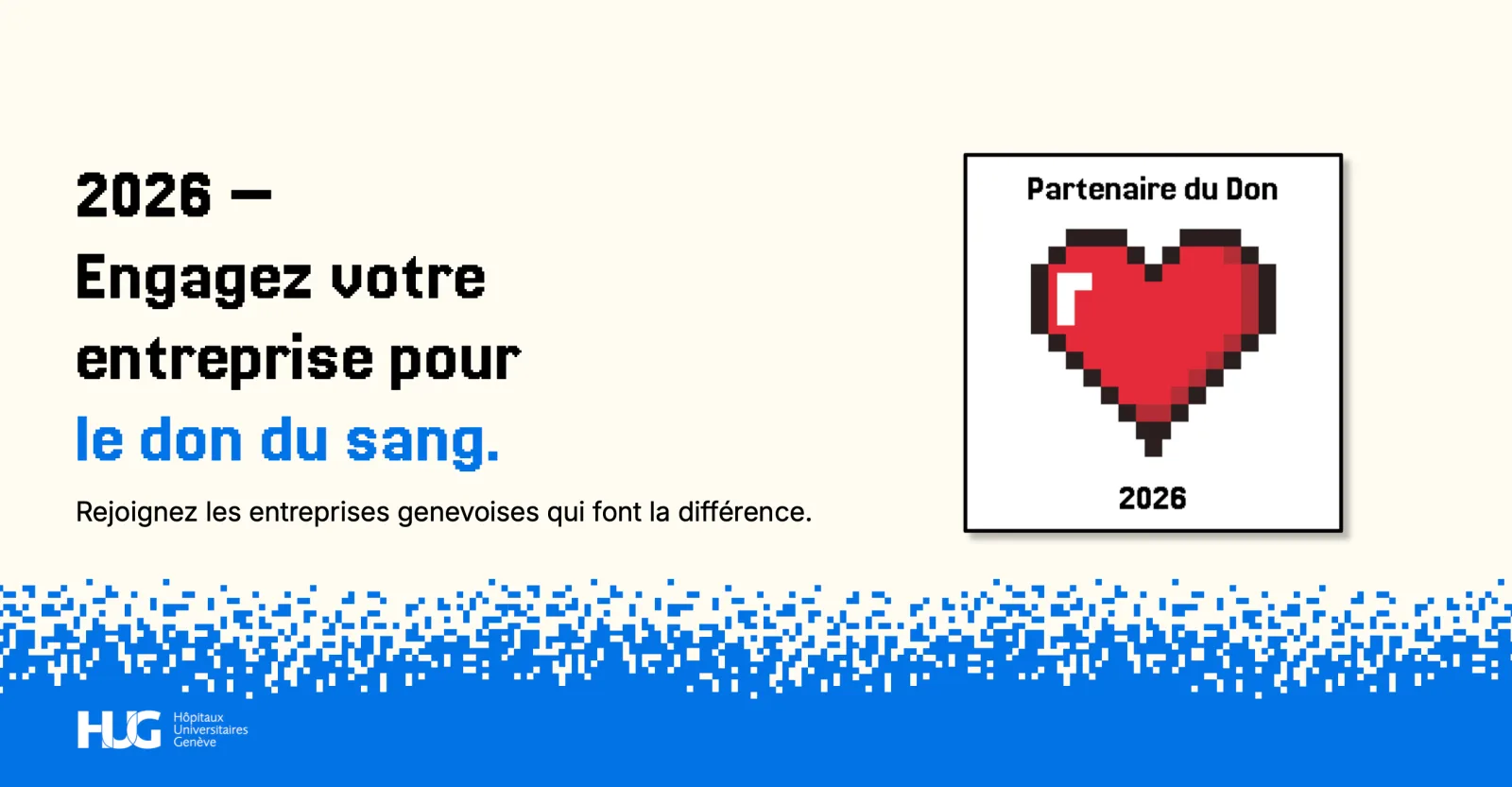 HUG LinkedIn post “2026: commit your company to blood donation” with the label