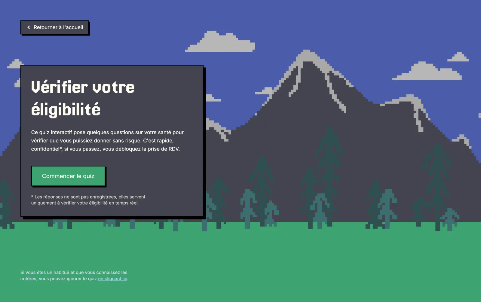 L’introduction du quiz : « Vérifier votre éligibilité »