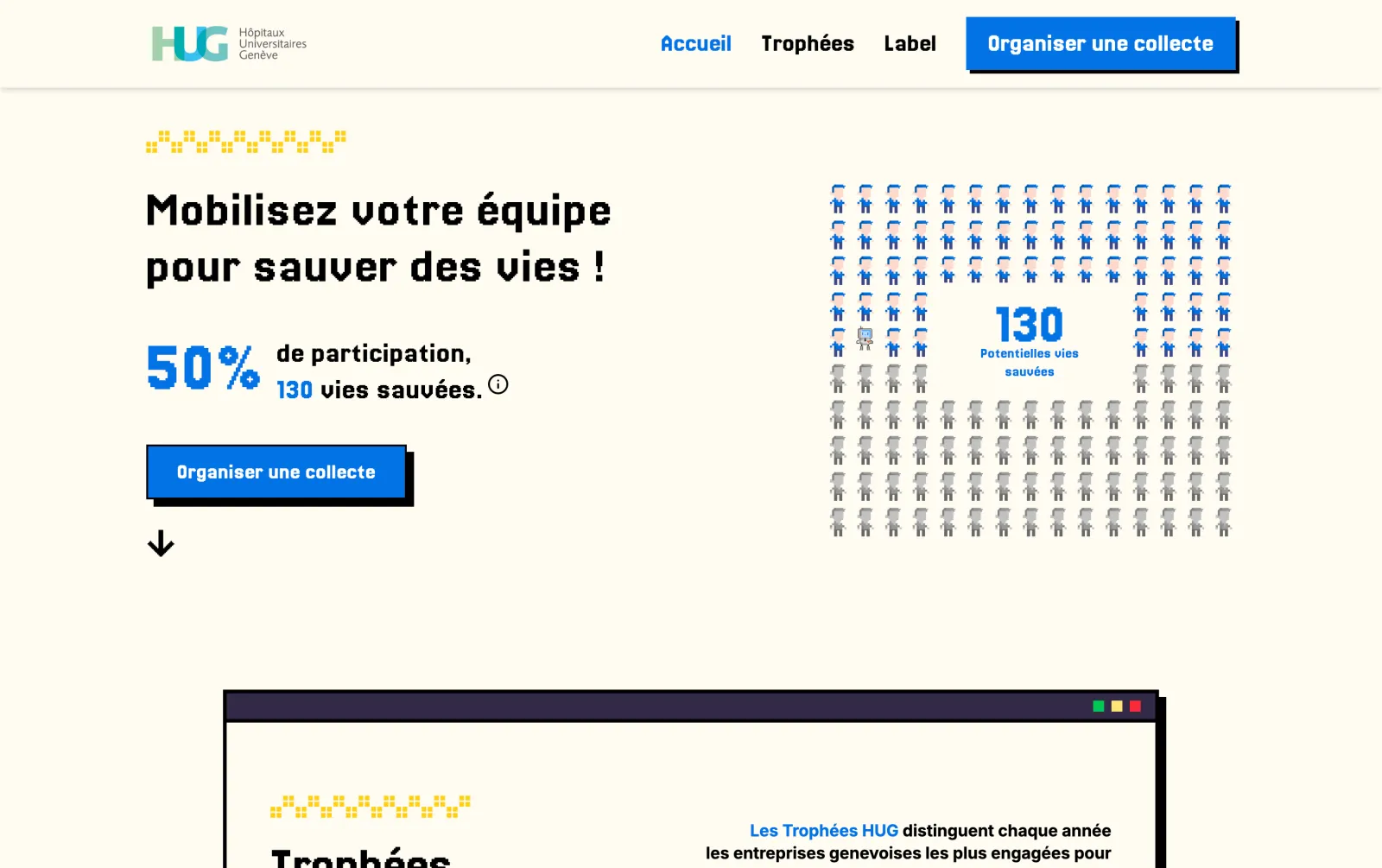 The donnons.ch home page: “Mobilise your team to save lives!”