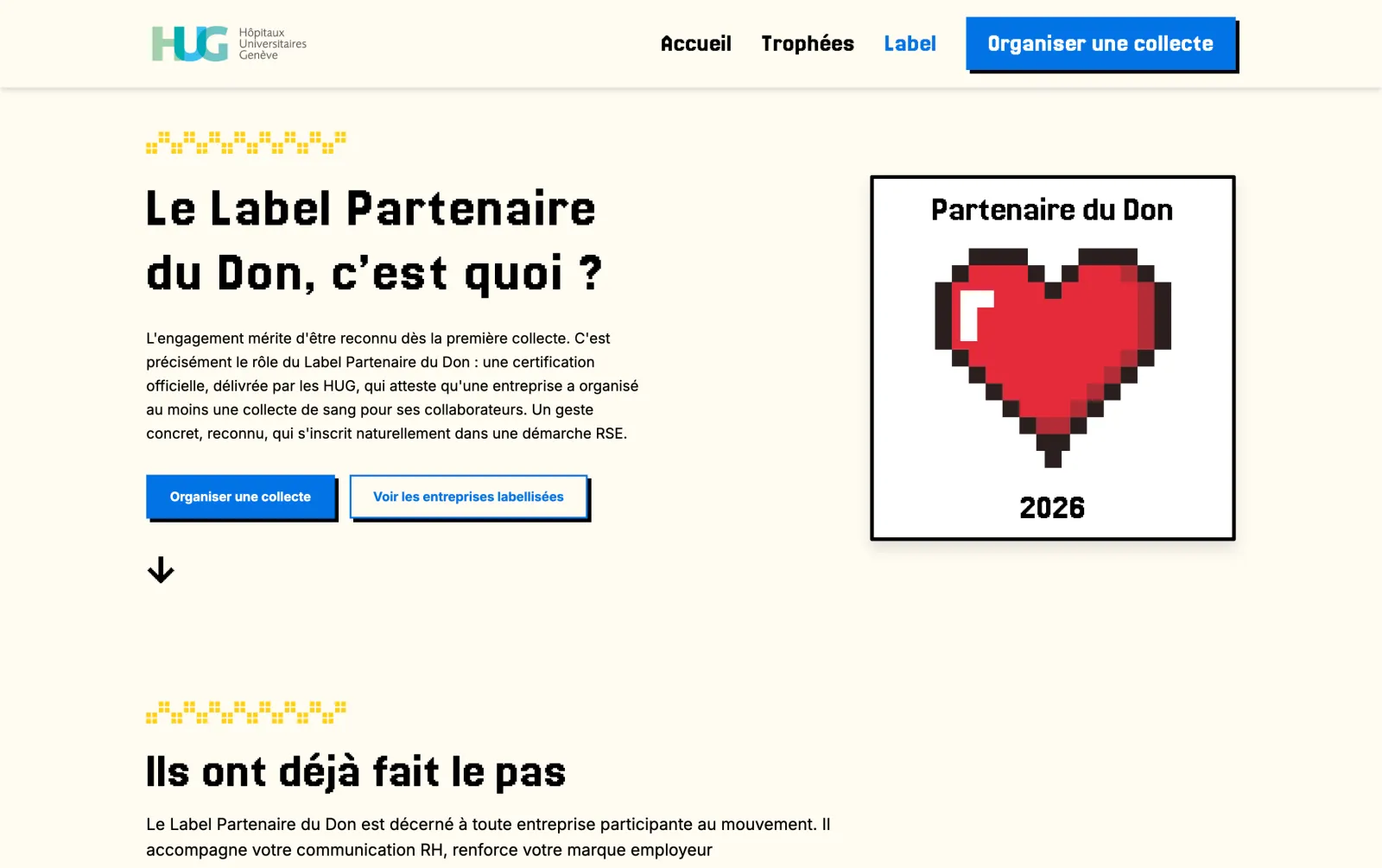 La page Label Partenaire du Don du site vitrine