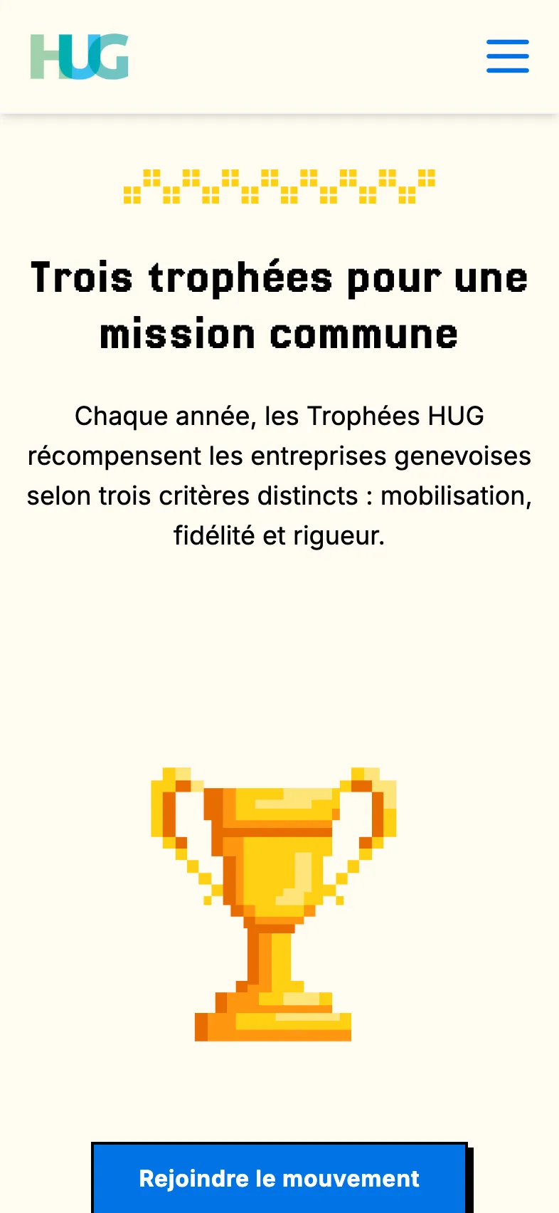 La page Trophées HUG sur mobile
