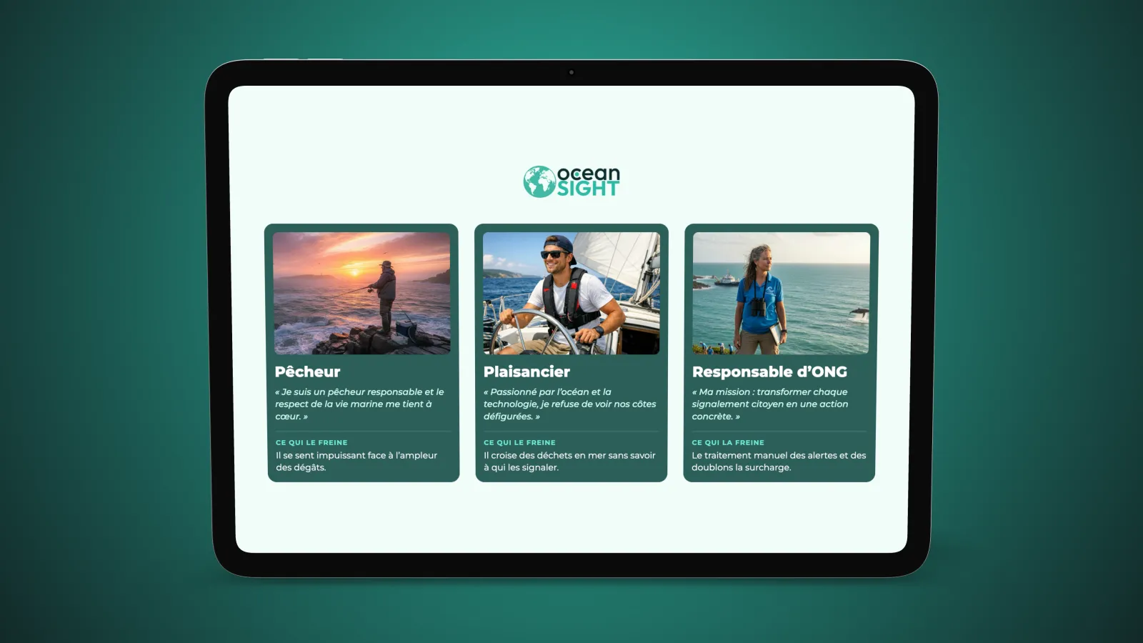 The three personas: fisher, sailor, NGO manager