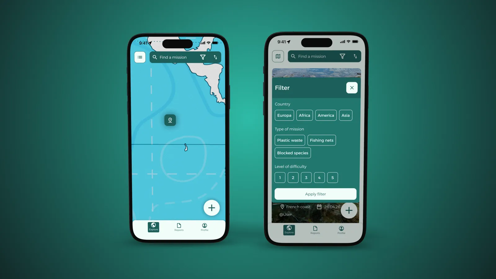The mission map and the list with its filters