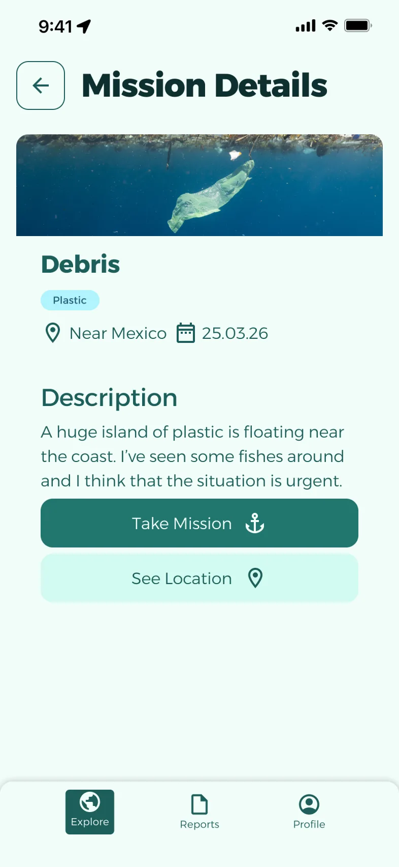 Mission details, with the “Take Mission” and “See Location” buttons