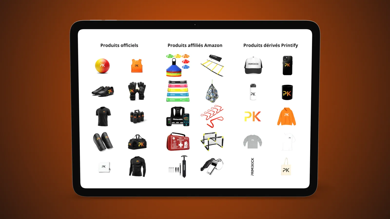 The shop’s thirty products, sorted into own-brand, affiliate and merchandise