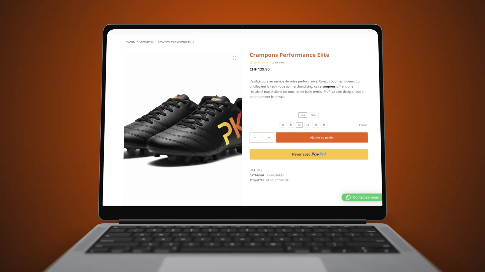 The Performance Elite boots product page, at CHF 129.90