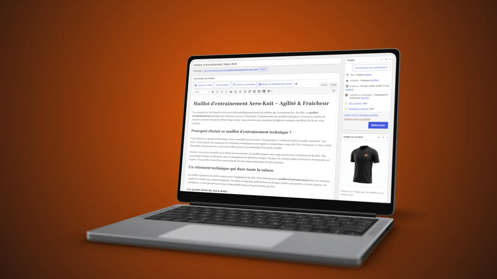 A product page in the site editor