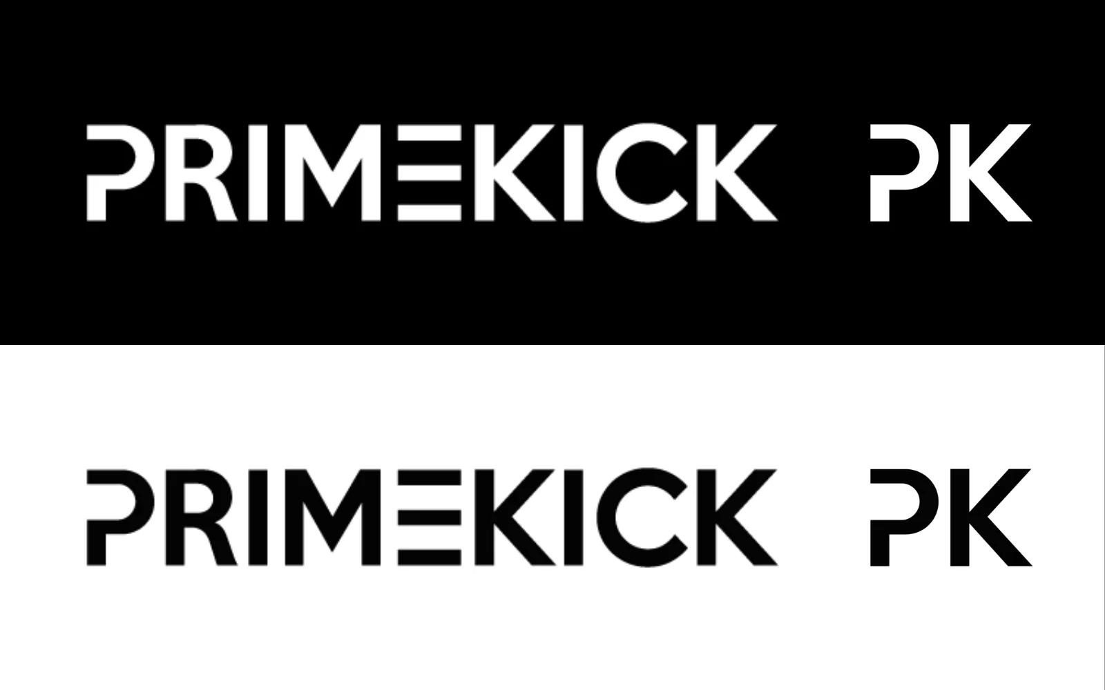 The logo and icon in white on black, then in black on white