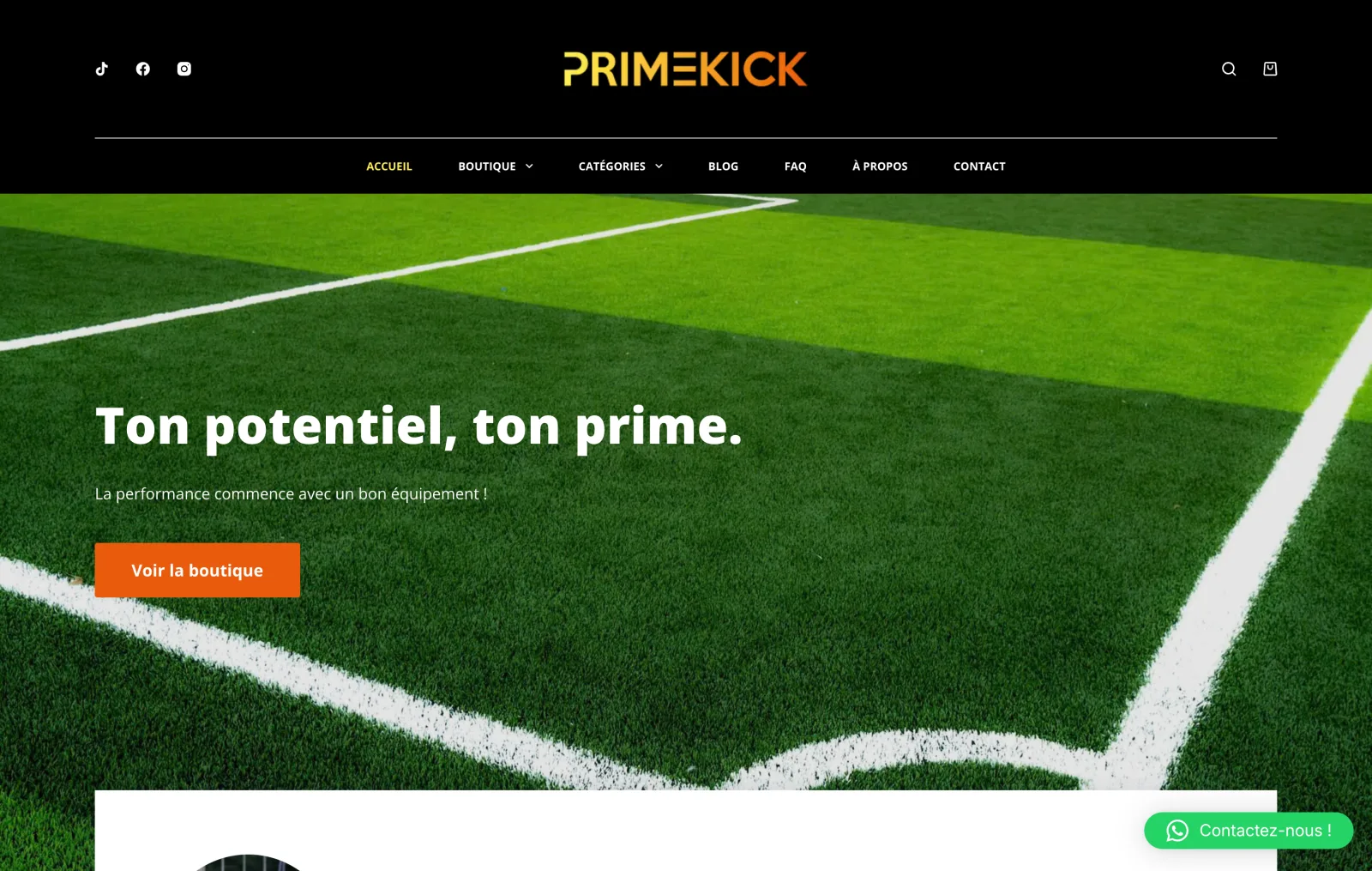 The primekick.ch home page: “Ton potentiel, ton prime.”