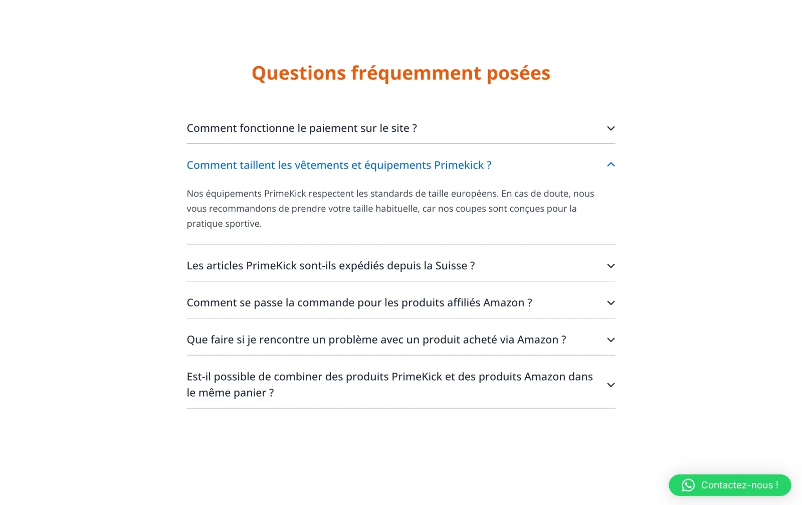 The FAQ, on payment, sizes and shipping