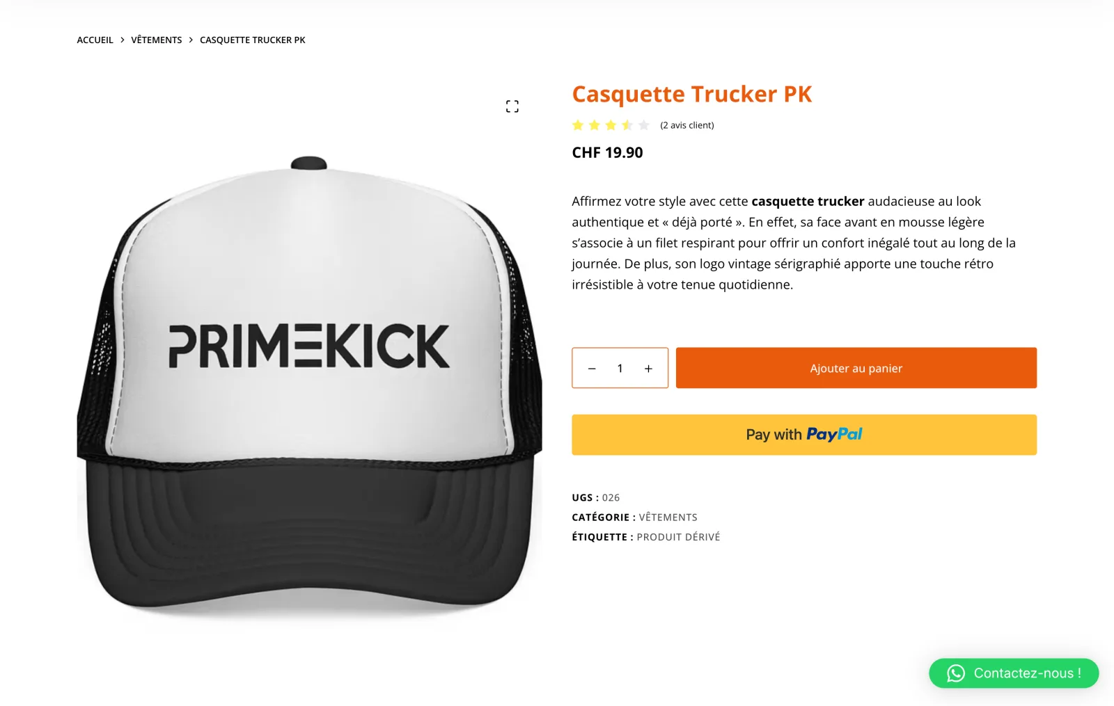 The PK trucker cap product page